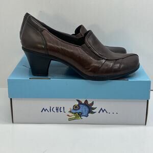 Michel M Leather “Claudia” Block Heel Oxford Brown Women’s Sz 10 M In Box - EUC